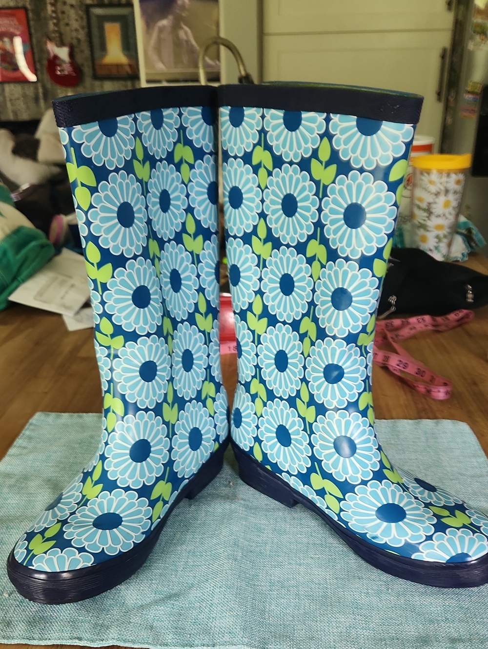 LL Bean Wellie Blue Floral Rain Boots